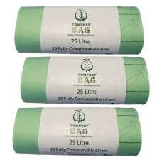 25 Litre x 75 CompostBag Compostable Biodegradable Kerbside Food Waste Caddy Bin Liner Bags (25L)